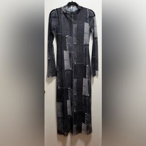 Zara Black and Gray Patchwork Long Sleeve Maxi Dress